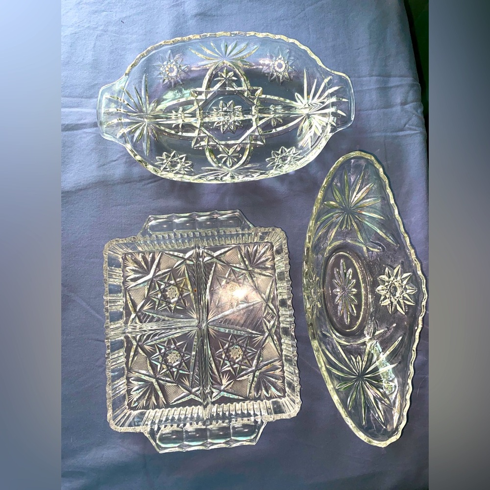 Cut glass Star of David condiment serving set